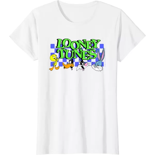 Amazon Essentials Looney Tunes Checkerboard with Characters TShirtWhite