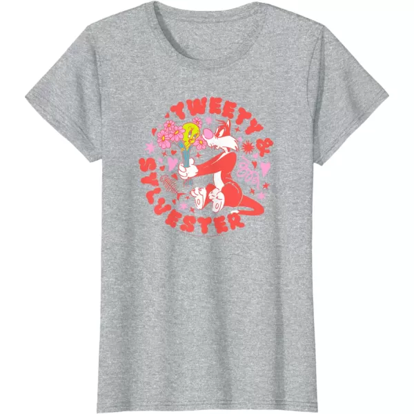 Amazon Essentials Looney Tunes Circle Tweety and Red Sylvester TShirtHeather Grey