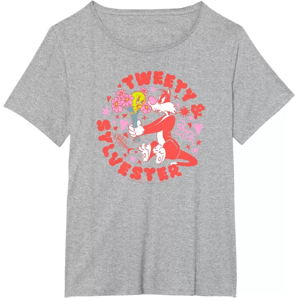 Amazon Essentials Looney Tunes Circle Tweety and Red Sylvester TShirtHeather Grey