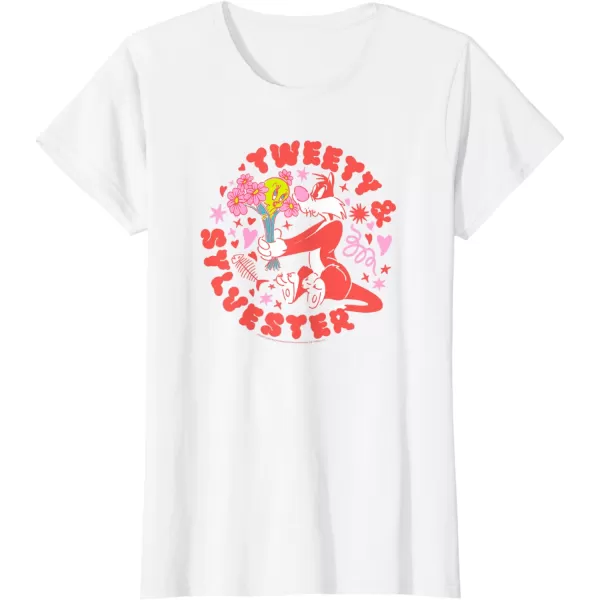 Amazon Essentials Looney Tunes Circle Tweety and Red Sylvester TShirtWhite