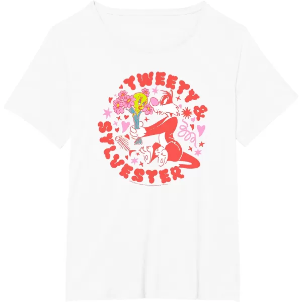 Amazon Essentials Looney Tunes Circle Tweety and Red Sylvester TShirtWhite