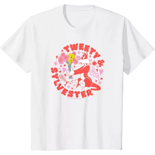 Amazon Essentials Looney Tunes Circle Tweety and Red Sylvester TShirtWhite