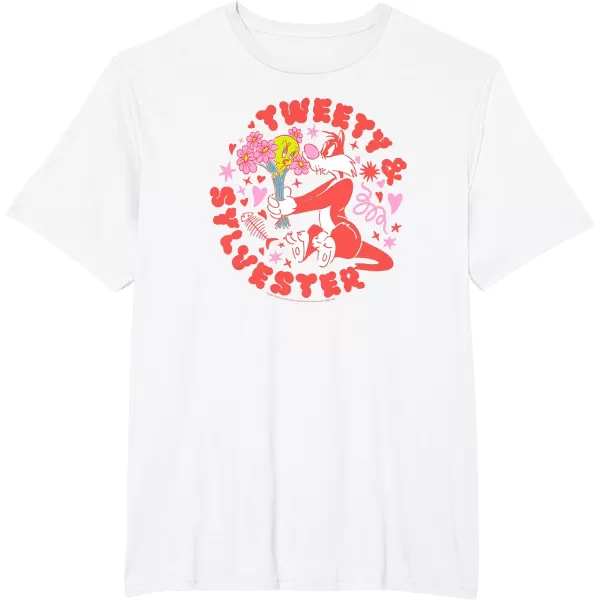 Amazon Essentials Looney Tunes Circle Tweety and Red Sylvester TShirtWhite