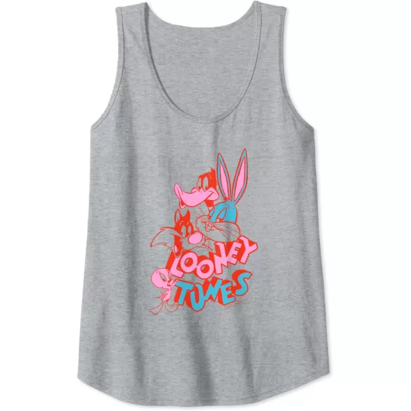 Amazon Essentials Looney Tunes Red and Pink Character Collage Tank TopHeather Grey