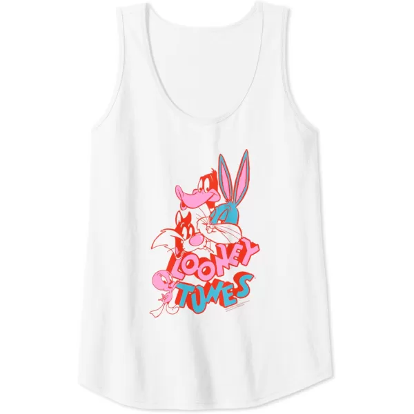 Amazon Essentials Looney Tunes Red and Pink Character Collage Tank TopWhite