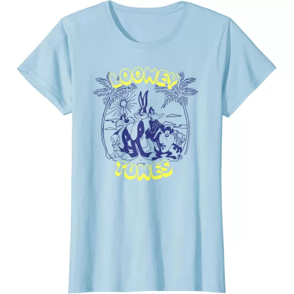 Amazon Essentials Looney Tunes Tropical Paradise Beach Scene TShirtBaby Blue