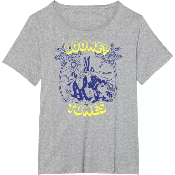 Amazon Essentials Looney Tunes Tropical Paradise Beach Scene TShirtHeather Grey