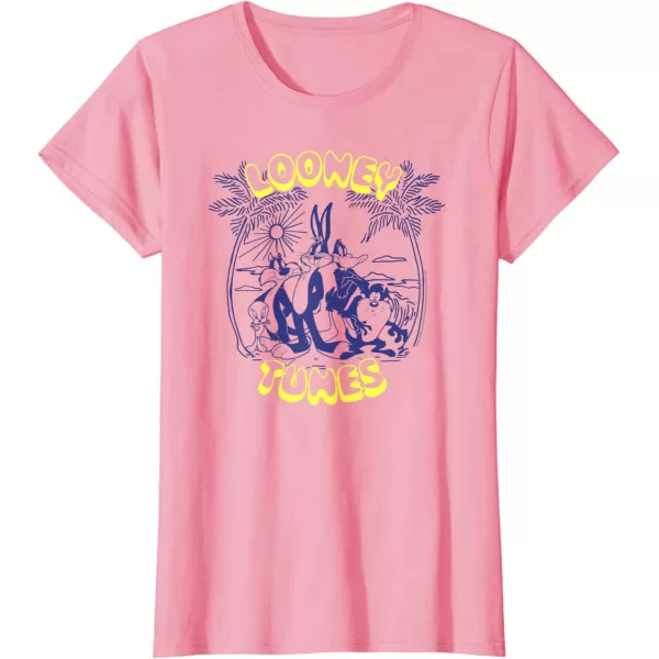 Amazon Essentials Looney Tunes Tropical Paradise Beach Scene TShirtPink