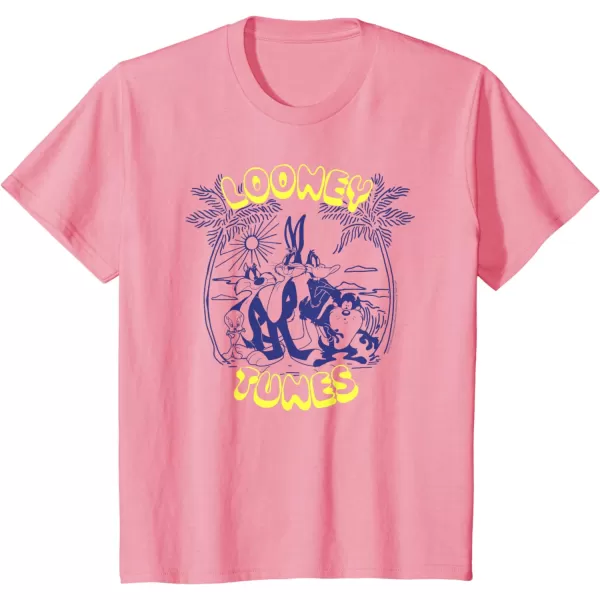 Amazon Essentials Looney Tunes Tropical Paradise Beach Scene TShirtPink