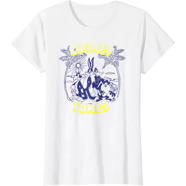 Amazon Essentials Looney Tunes Tropical Paradise Beach Scene TShirtWhite