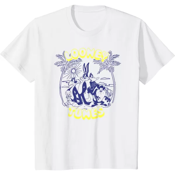 Amazon Essentials Looney Tunes Tropical Paradise Beach Scene TShirtWhite