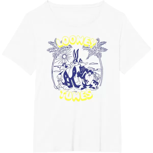 Amazon Essentials Looney Tunes Tropical Paradise Beach Scene TShirtWhite