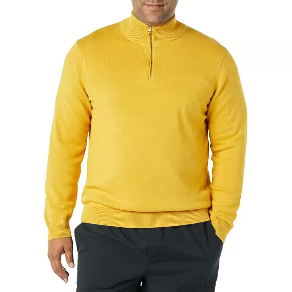 Amazon Essentials Mens 100 Cotton QuarterZip SweaterGold