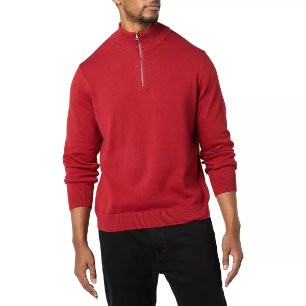 Amazon Essentials Mens 100 Cotton QuarterZip SweaterRed