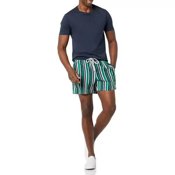 Amazon Essentials Mens 5 QuickDry Swim TrunkGreen Vertical Stripe