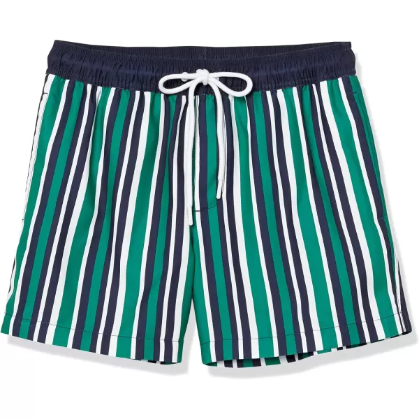 Amazon Essentials Mens 5 QuickDry Swim TrunkGreen Vertical Stripe