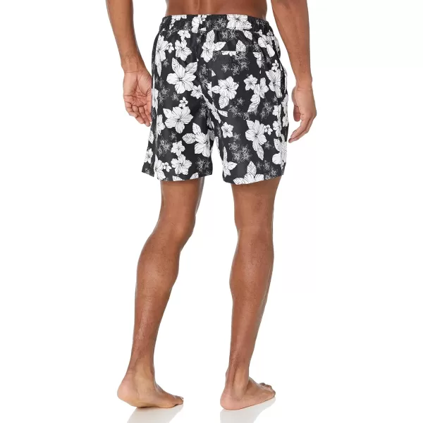 Amazon Essentials Mens 7 QuickDry Swim TrunkBlack Hibiscus Flower