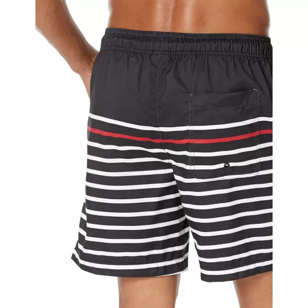 Amazon Essentials Mens 7 QuickDry Swim TrunkBlackRed Stripe