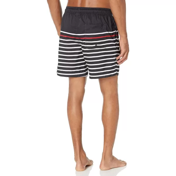 Amazon Essentials Mens 7 QuickDry Swim TrunkBlackRed Stripe