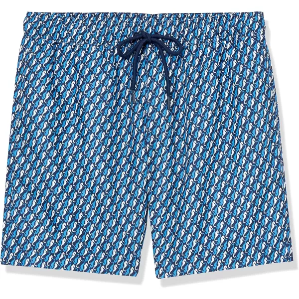 Amazon Essentials Mens 7 QuickDry Swim TrunkBlue Seahorse