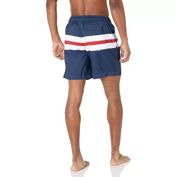 Amazon Essentials Mens 7 QuickDry Swim TrunkBlueRed Stripe