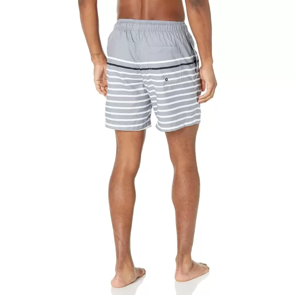 Amazon Essentials Mens 7 QuickDry Swim TrunkCharcoalBlack Narrow Stripe