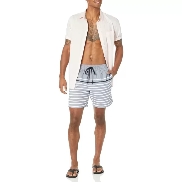 Amazon Essentials Mens 7 QuickDry Swim TrunkCharcoalBlack Narrow Stripe