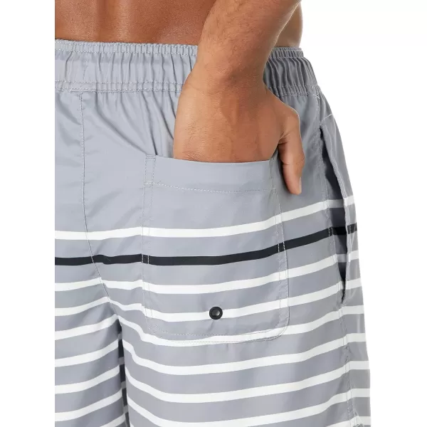 Amazon Essentials Mens 7 QuickDry Swim TrunkCharcoalBlack Narrow Stripe