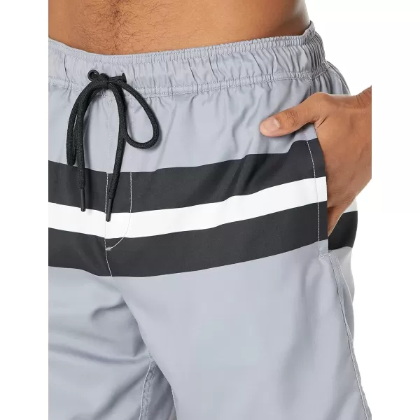 Amazon Essentials Mens 7 QuickDry Swim TrunkCharcoalBlack Wide Stripe