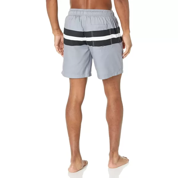 Amazon Essentials Mens 7 QuickDry Swim TrunkCharcoalBlack Wide Stripe