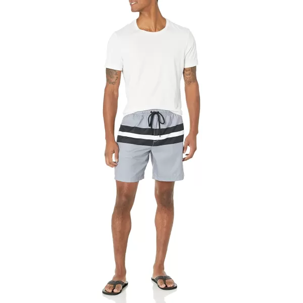 Amazon Essentials Mens 7 QuickDry Swim TrunkCharcoalBlack Wide Stripe