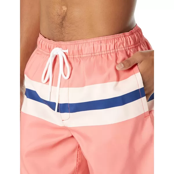 Amazon Essentials Mens 7 QuickDry Swim TrunkCoral OrangeBlue Stripe