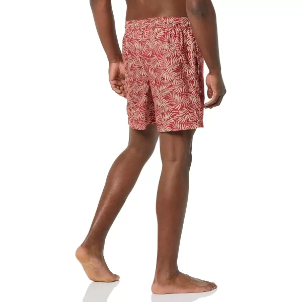 Amazon Essentials Mens 7 QuickDry Swim TrunkRed Palm Leaf Print