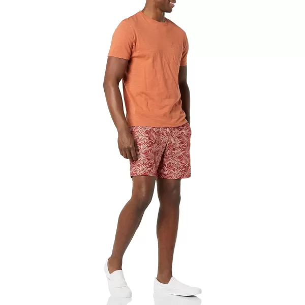 Amazon Essentials Mens 7 QuickDry Swim TrunkRed Palm Leaf Print