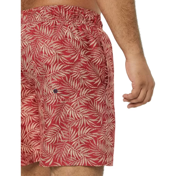 Amazon Essentials Mens 7 QuickDry Swim TrunkRed Palm Leaf Print