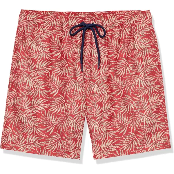Amazon Essentials Mens 7 QuickDry Swim TrunkRed Palm Leaf Print
