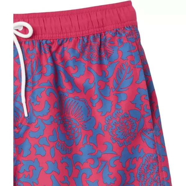 Amazon Essentials Mens 7 QuickDry Swim TrunkRedDark Blue Vintage Floral