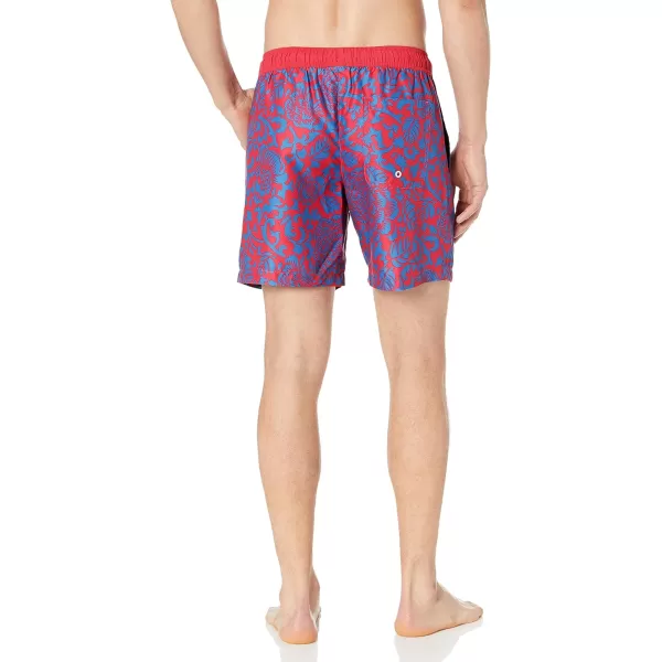 Amazon Essentials Mens 7 QuickDry Swim TrunkRedDark Blue Vintage Floral