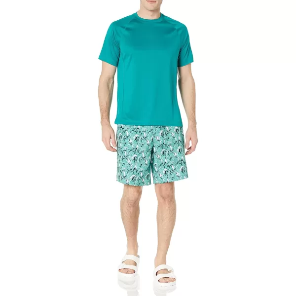 Amazon Essentials Mens Board ShortsTurquoise Green Tropical Leaves