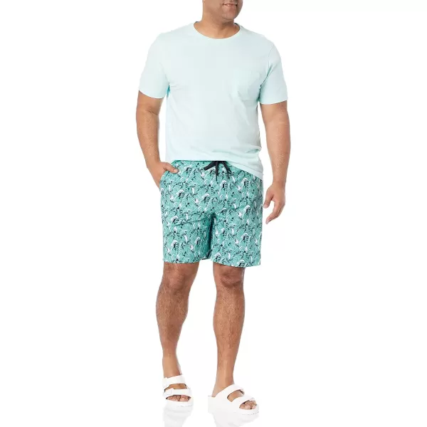 Amazon Essentials Mens Board ShortsTurquoise Green Tropical Leaves