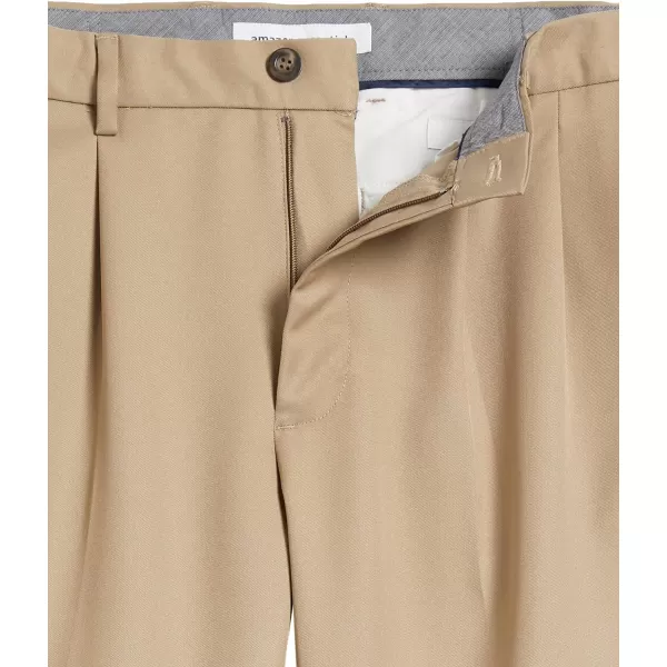 Amazon Essentials Mens ClassicFit ExpandableWaist Pleated Dress PantPolyester Khaki Brown