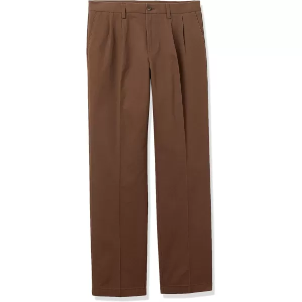 Amazon Essentials Mens ClassicFit WrinkleResistant Pleated Chino Pant Available in Big  TallBrown