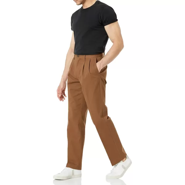 Amazon Essentials Mens ClassicFit WrinkleResistant Pleated Chino Pant Available in Big  TallDark Khaki Brown