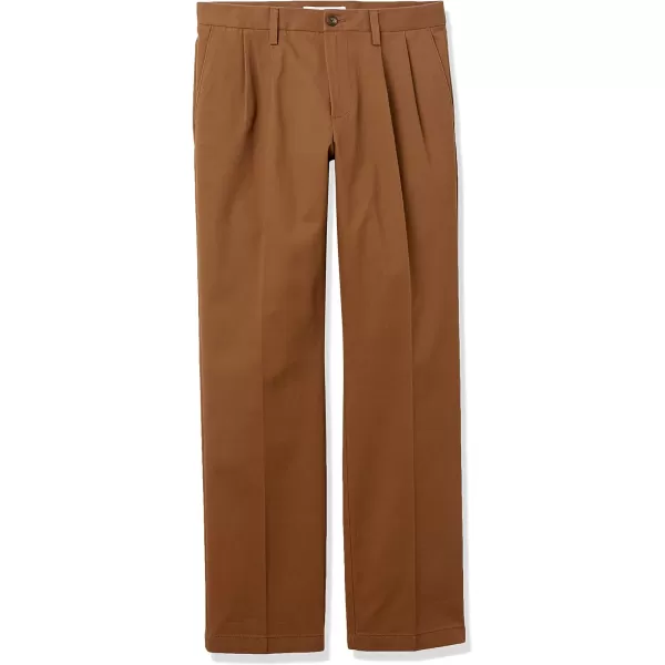 Amazon Essentials Mens ClassicFit WrinkleResistant Pleated Chino Pant Available in Big  TallDark Khaki Brown