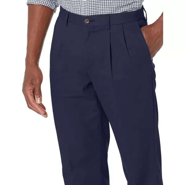 Amazon Essentials Mens ClassicFit WrinkleResistant Pleated Chino Pant Available in Big  TallNavy