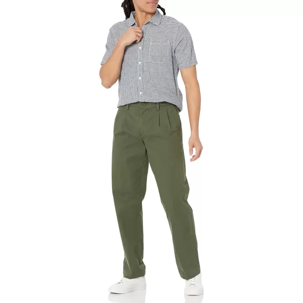 Amazon Essentials Mens ClassicFit WrinkleResistant Pleated Chino Pant Available in Big  TallOlive