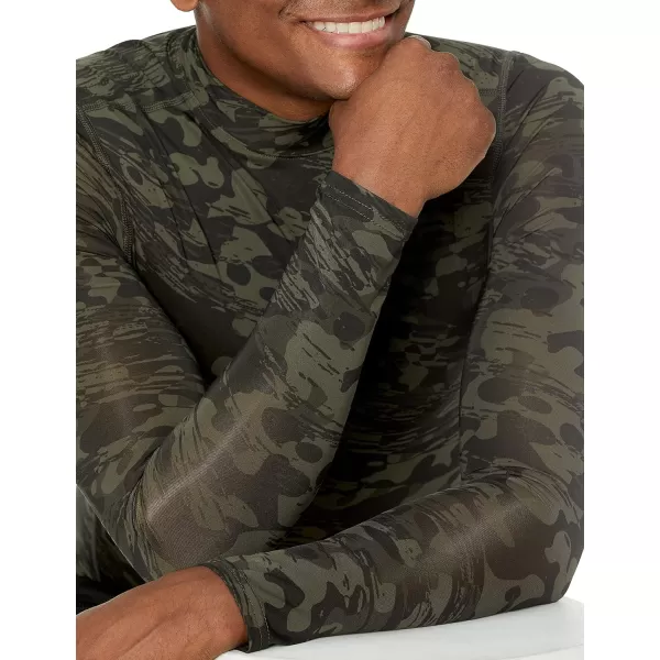 Amazon Essentials Mens Control Tech Mock Neck LongSleeve ShirtDark Green Camo