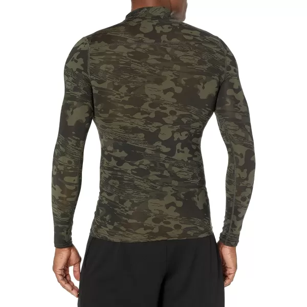 Amazon Essentials Mens Control Tech Mock Neck LongSleeve ShirtDark Green Camo