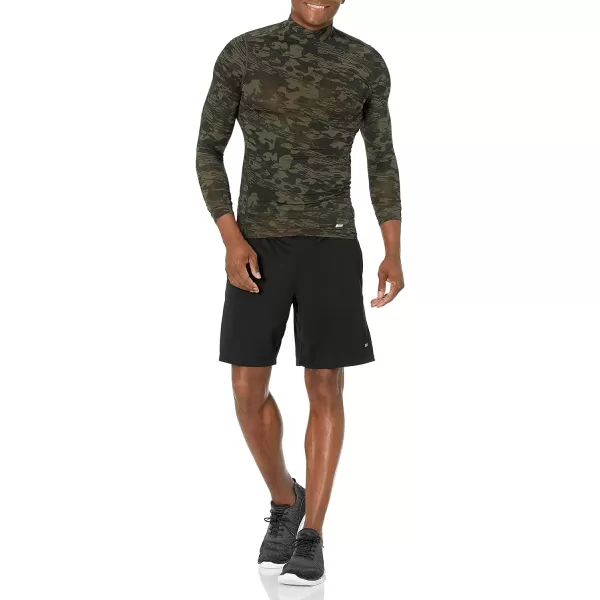 Amazon Essentials Mens Control Tech Mock Neck LongSleeve ShirtDark Green Camo