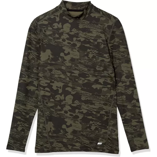 Amazon Essentials Mens Control Tech Mock Neck LongSleeve ShirtDark Green Camo